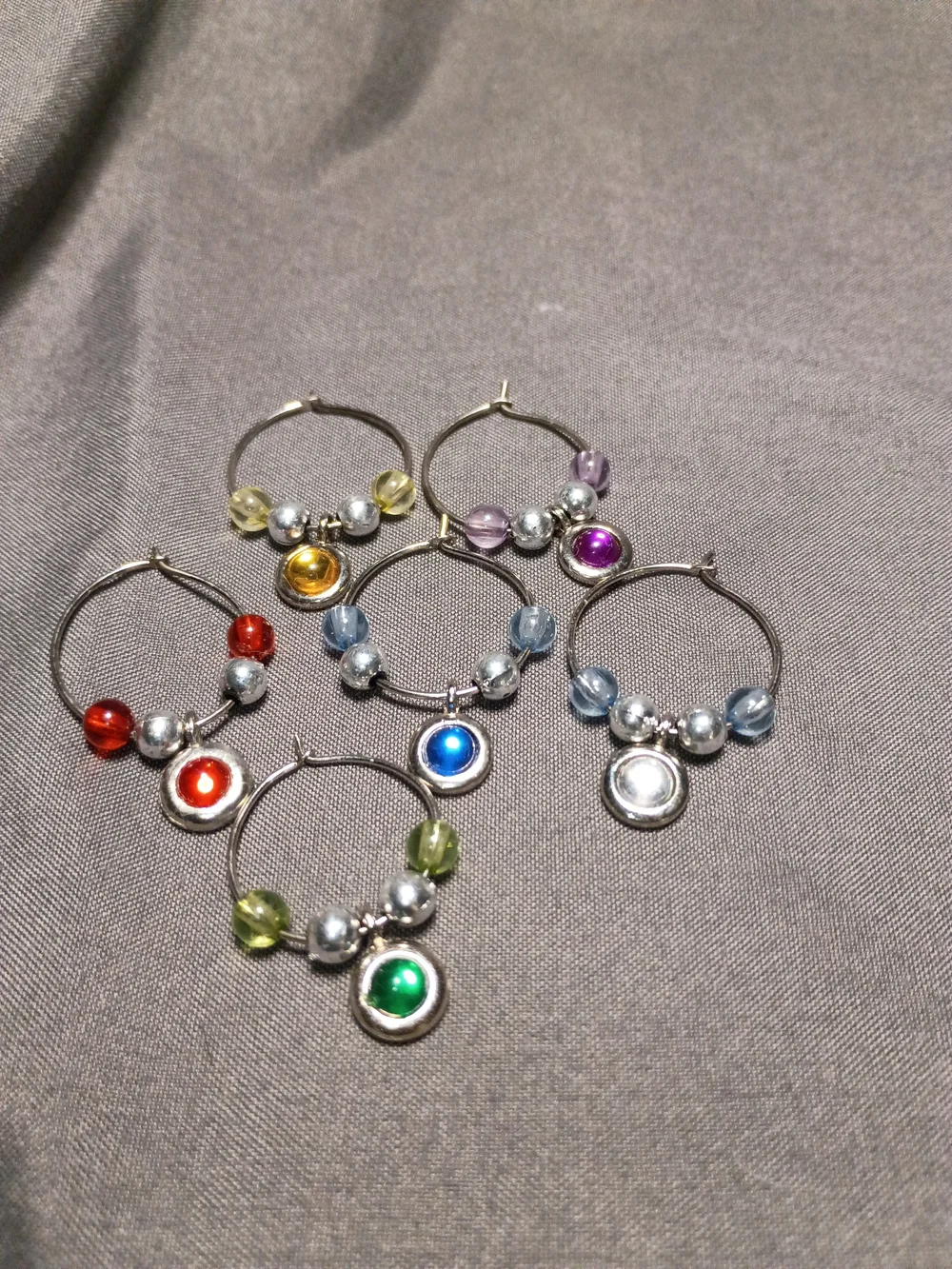 Set of Six Multicolor Glass Bead Wine Glass Charms